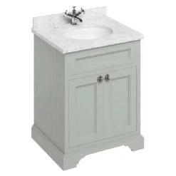 Vanity Units Shop 40 Burlington 65 2-Door Vanity Unit & Minerva Worktop with Basin - Dark Olive | Freestanding Bathroom Furniture