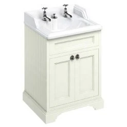 Burlington 65 2-Door Vanity Unit with Classic Invisible Overflow/Waste Basin - Sand, 2 Tap Hole