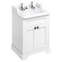 Burlington 65 2-Door Freestanding Vanity Unit with Classic Invisible Overflow/Waste Basin - Matt White, 2 Tap Hole