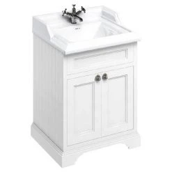 Burlington 65 2-Door Vanity Unit & Classic Basin - Matt White | Freestanding Bathroom Furniture
