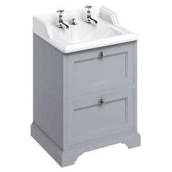 Burlington 65 2-Drawer Freestanding Vanity Unit with Classic Grey Basin | 2 Tap Holes