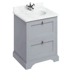 Burlington 65 2-Drawer Vanity Unit & Minerva Worktop with Basin - Classic Grey | Freestanding Bathroom Furniture