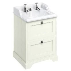 Burlington 65 2-Drawer Vanity Unit & Classic Invisible Overflow/Waste Basin (Sand - 2 Tap Hole) - Freestanding Bathroom Vanity