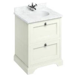 Burlington 65 2-Drawer Vanity Unit & Minerva Worktop with Basin - Sand | Freestanding Vanity Units