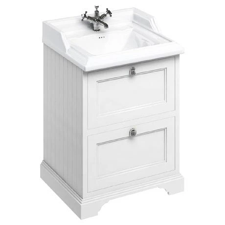 Burlington 65 2-Drawer Vanity Unit & Classic Basin - Matt White | Freestanding Bathroom Storage 1 Burlington 65 2-Drawer Vanity Unit & Classic Basin - Matt White | Freestanding Bathroom Storage