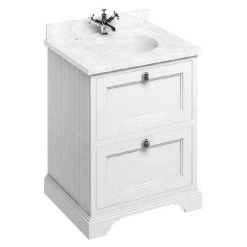 Burlington 65 2-Drawer Vanity Unit & Minerva Worktop with Basin - Matt White | Freestanding Bathroom Vanity