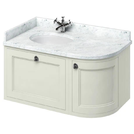 Burlington Wall Hung Corner Vanity Unit - Sand - Left Hand 1000mm with Worktop | Modern Bathroom Storage Solution 1 Burlington Wall Hung Corner Vanity Unit - Sand - Left Hand 1000mm with Worktop | Modern Bathroom Storage Solution