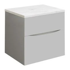 Crosswater Glide II Wall Hung Countertop Vanity Unit - Storm Grey with Marble Worktop | Premium Bathroom Furniture