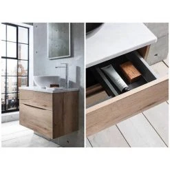 Crosswater Glide II Wall Hung Vanity Unit - Windsor Oak with Marble Worktop | Premium Bathroom Furniture -Vanity Units Shop GL2 MAR WO D2 460