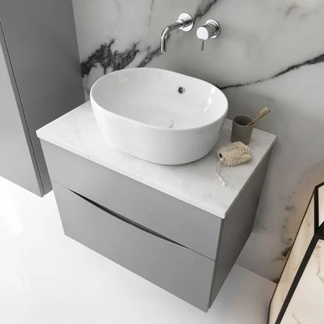 Crosswater Glide II Wall Hung Countertop Vanity Unit - Storm Grey with Marble Worktop | Premium Bathroom Furniture 2 Crosswater Glide II Wall Hung Countertop Vanity Unit - Storm Grey with Marble Worktop | Premium Bathroom Furniture - Image 2