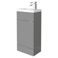 Hudson Reed 405mm Gloss Grey Compact Freestanding Vanity Unit with Basin - Modern Bathroom Design