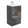Haywood 500mm Gloss Grey / Driftwood 2 Drawer Freestanding Vanity Unit with Ceramic Basin & Open Shelf