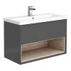 Haywood 800mm Gloss Grey & Driftwood Wall Hung Vanity Unit with Open Shelf and Ceramic Basin | Victorian Plumbing