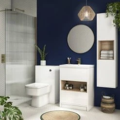 Haywood 600mm Gloss White / Natural Oak 2 Drawer Vanity Unit with Open Shelf + Ceramic Basin | Victorian Plumbing -Vanity Units Shop HYWFS6 d2 460