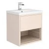 Haywood 500mm Matt Pink & Driftwood Wall Hung Vanity Unit with Open Shelf & Ceramic Basin