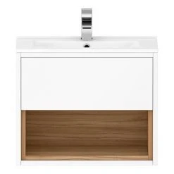 Haywood 500mm Gloss White & Natural Oak Wall Hung Vanity Unit with Open Shelf & Ceramic Basin -Vanity Units Shop HYWWH5 d4 460