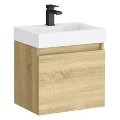Milan Juno Slim Wall Hung Vanity Unit - Natural Oak - 500 x 300mm | Compact Modern Design