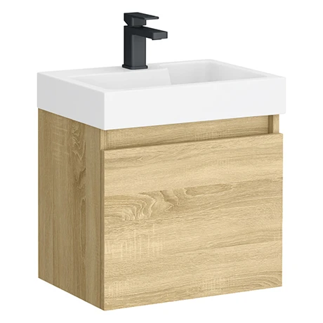 Milan Juno Slim Wall Hung Vanity Unit - Natural Oak - 500 x 300mm | Compact Modern Design 1 Milan Juno Slim Wall Hung Vanity Unit - Natural Oak - 500 x 300mm | Compact Modern Design