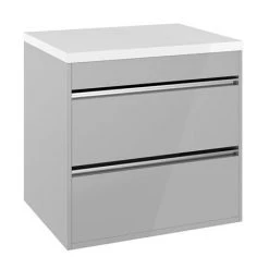 Crosswater Kai 600mm Grey Gloss Double Drawer Unit & Worktop - Wall Hung Vanity Unit