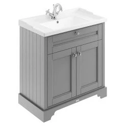 Old London 800mm 2-Door Cabinet & Basin - Storm Grey | Freestanding Vanity Unit with Modern Design