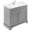Old London 1000mm 2-Door Cabinet & Basin - Storm Grey | Freestanding Vanity Unit