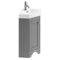 Old London Corner Vanity Unit - Storm Grey - 595mm with Brushed Nickel Handle - LOF209 | Cloakroom Vanity Units