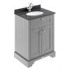 Old London 600mm Freestanding Vanity Unit with Single Bowl - Black Marble Top & Storm Grey Finish