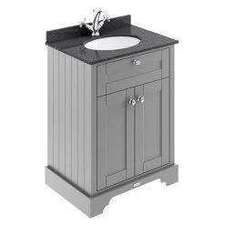 Old London 600mm Freestanding Vanity Unit with Single Bowl - Black Marble Top & Storm Grey Finish
