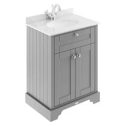 Old London 600mm Freestanding Vanity Unit with Single Bowl & White Marble Top - Storm Grey