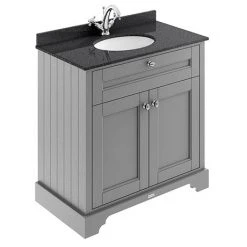 Old London 800mm Freestanding Vanity Unit with Black Marble Top - Storm Grey