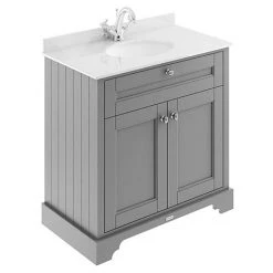 Old London 800mm Freestanding Vanity Unit with Single Bowl & White Marble Top - Storm Grey