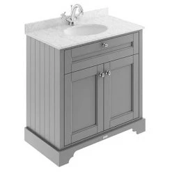 Old London 800mm Cabinet & Single Bowl Grey Marble Top - Storm Grey | Freestanding Vanity Unit | Modern Bathroom Design