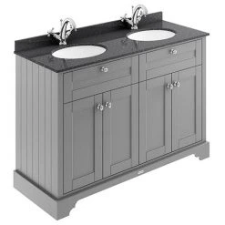 Old London 1200mm Cabinet & Double Bowl Black Marble Top - Storm Grey | Double Sink Vanity Unit