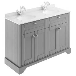 Old London 1200mm Double Bowl White Marble Top Vanity Unit - Storm Grey | Premium Bathroom Furniture