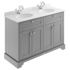 Old London 1200mm Double Bowl Grey Marble Vanity Unit - Storm Grey | Premium Bathroom Cabinet