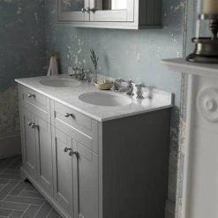 Old London 1200mm Double Bowl Grey Marble Vanity Unit - Storm Grey | Premium Bathroom Cabinet -Vanity Units Shop LOF268 D2 460