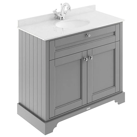 Old London 1000mm Cabinet & Single Bowl White Marble Top - Storm Grey Freestanding Vanity Unit 1 Old London 1000mm Cabinet & Single Bowl White Marble Top - Storm Grey Freestanding Vanity Unit
