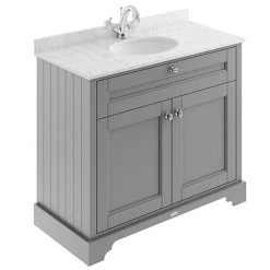 Old London 1000mm Freestanding Vanity Unit with Single Bowl and Grey Marble Top - Storm Grey