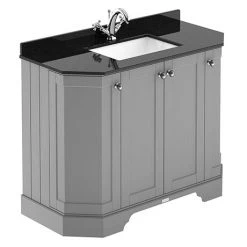 Old London Storm Grey Art Deco 1000mm Angled Cabinet with Black Marble Basin Top | Freestanding Vanity Unit