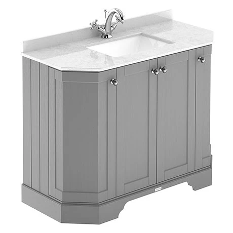 Old London Storm Grey Art Deco 1000mm Angled Cabinet with White Marble Basin Top | Freestanding Vanity Unit 1 Old London Storm Grey Art Deco 1000mm Angled Cabinet with White Marble Basin Top | Freestanding Vanity Unit