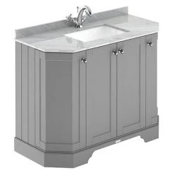 Old London Storm Grey Art Deco 1000mm Freestanding Vanity Unit with Grey Marble Basin Top