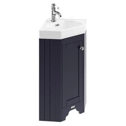 Old London Corner Vanity Unit - Twilight Blue - 595mm with Brushed Nickel Handle - LOF309 | Cloakroom Vanity Unit