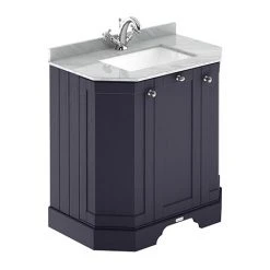Old London Twilight Blue Art Deco 750mm Angled Cabinet with Grey Marble Basin Top