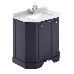 Old London Twilight Blue Art Deco 750mm Freestanding Vanity Unit with White Marble Basin Top