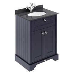 Old London 600mm Freestanding Vanity Unit with Single Bowl & Black Marble Top - Twilight Blue