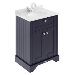 Old London 600mm Freestanding Vanity Unit with Single Bowl & White Marble Top - Twilight Blue