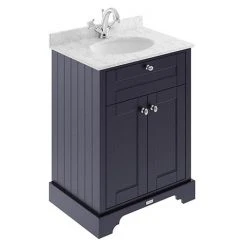 Old London 600mm Freestanding Vanity Unit with Grey Marble Top & Single Bowl in Twilight Blue