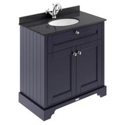 Old London 800mm Freestanding Vanity Unit with Single Bowl & Black Marble Top - Twilight Blue