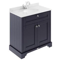 Old London 800mm Freestanding Vanity Unit with Single Bowl & White Marble Top - Twilight Blue