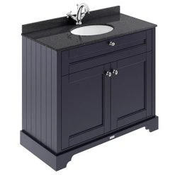 Old London 1000mm Freestanding Vanity Unit with Single Bowl & Black Marble Top in Twilight Blue